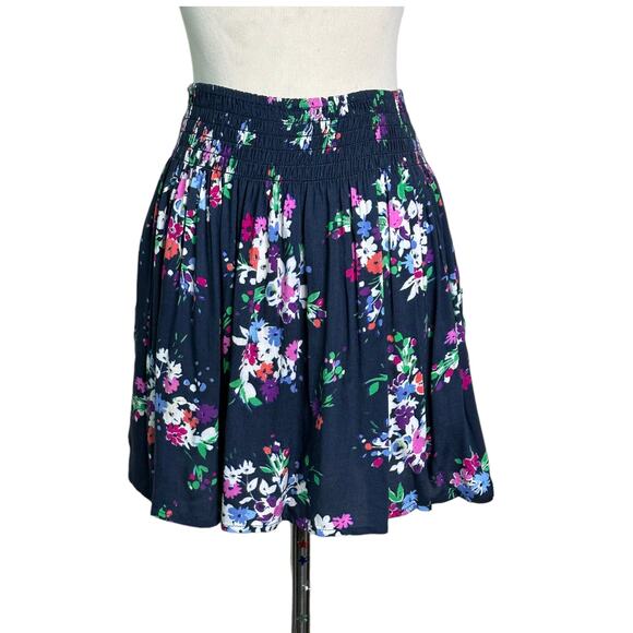Express blue floral pull on pleated mini skirt size XS - Picture 2 of 11